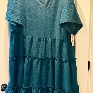 Teal Tiered Short Sleeve Dress